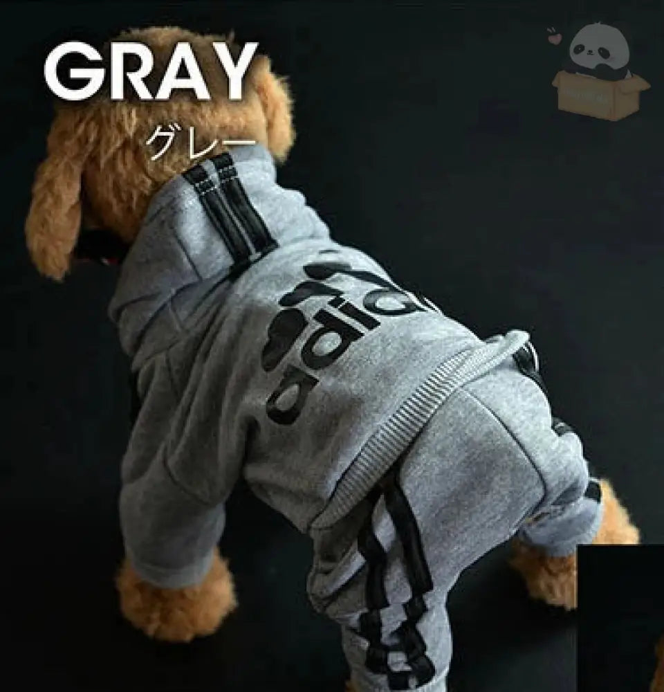 7色展開ドッグウェア 犬服 暖かい 冬服 アディドッグ adidog ペット服 小型犬 パーカー お散歩 オーバーオール 裏起毛 グレー【ステンレスボウル】 / XS(着丈20cm) ペット用品＞ウェア