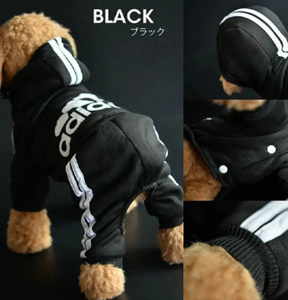 7色展開ドッグウェア 犬服 暖かい 冬服 アディドッグ adidog ペット服 小型犬 パーカー お散歩 オーバーオール 裏起毛 ブラック / XS(着丈20cm) ペット用品＞ウェア