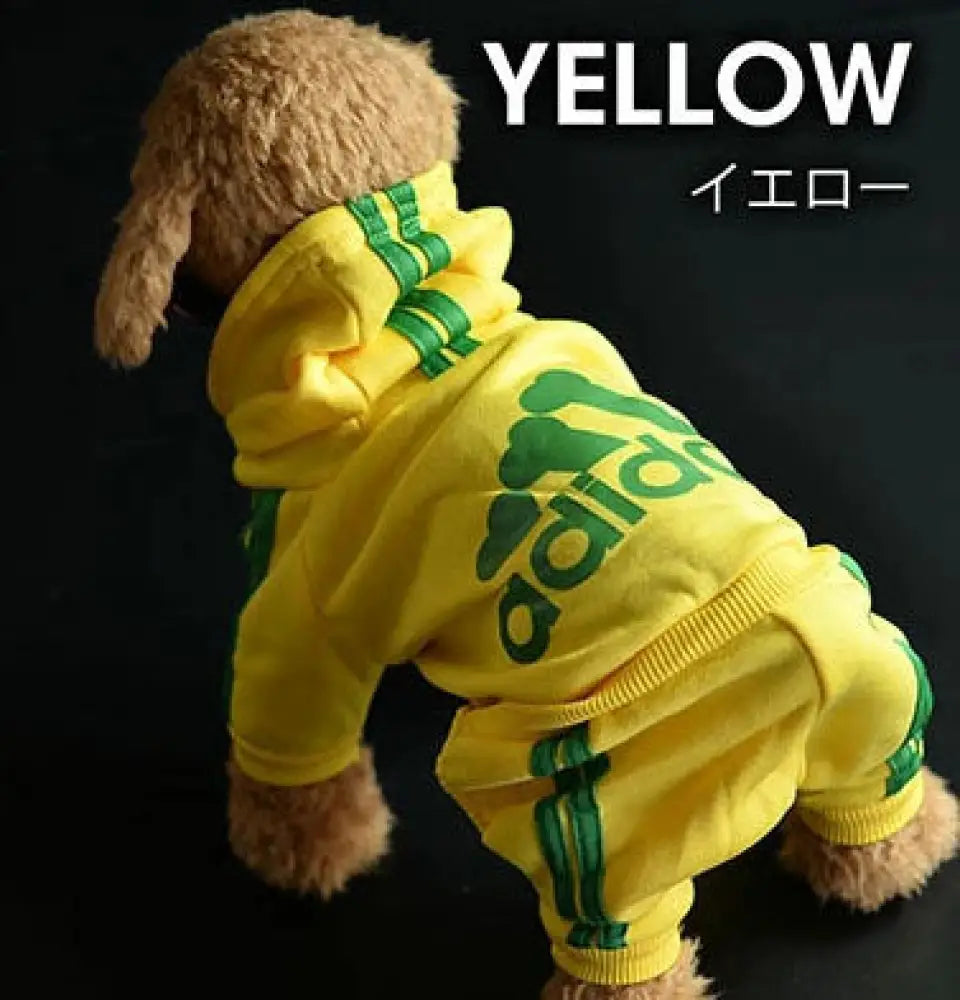 7色展開ドッグウェア 犬服 暖かい 冬服 アディドッグ adidog ペット服 小型犬 パーカー お散歩 オーバーオール 裏起毛 イエロー / XS(着丈20cm) ペット用品＞ウェア
