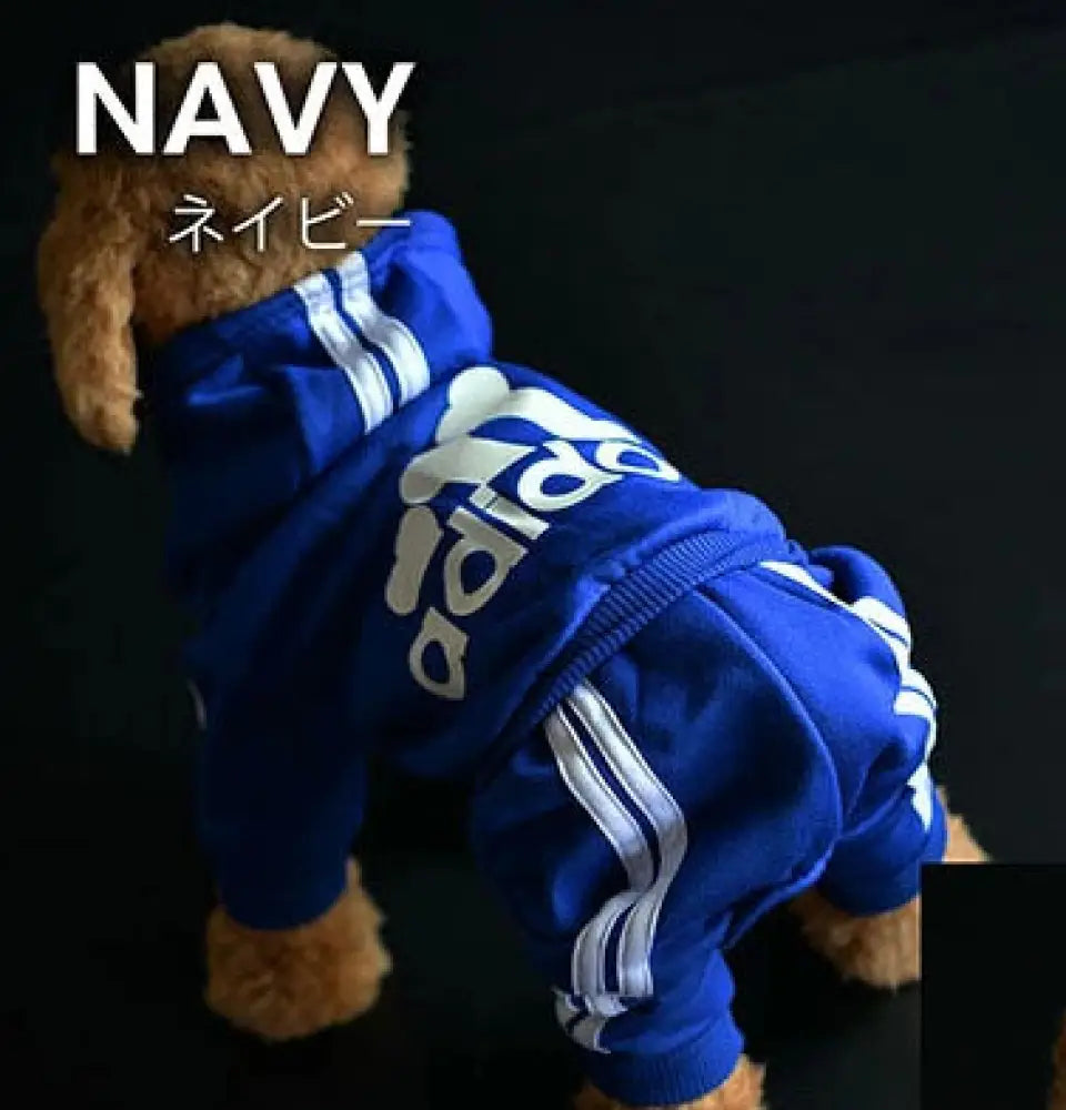 7色展開ドッグウェア 犬服 暖かい 冬服 アディドッグ adidog ペット服 小型犬 パーカー お散歩 オーバーオール 裏起毛 ネイビー / XS(着丈20cm) ペット用品＞ウェア