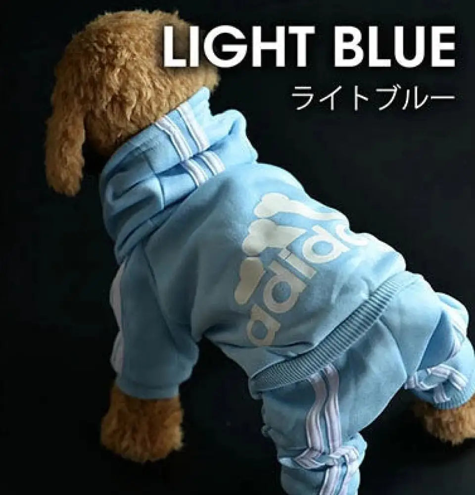 7色展開ドッグウェア 犬服 暖かい 冬服 アディドッグ adidog ペット服 小型犬 パーカー お散歩 オーバーオール 裏起毛 ライトブルー / XS(着丈20cm) ペット用品＞ウェア