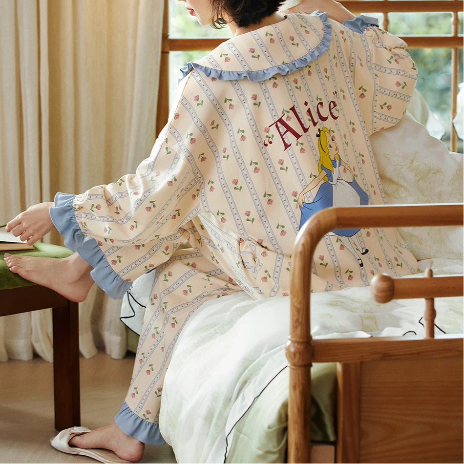 アリス パジャマ レディース ルームウェア 上下セット セットアップ 部屋着 寝間着 長ズボン 春秋 長袖 綿 セット ID4320