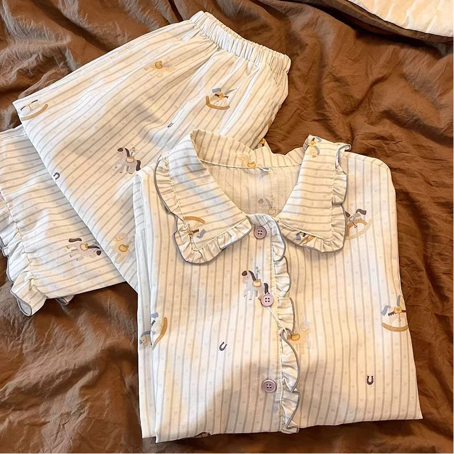 韓国風 高見え パジャマ レディース 春秋 長袖 エレガント ボーダー ストライプ ひんやり さらさら 肌触り おしゃれ 大人可愛い 部屋着 ルームウェア セットアップ お出かけにも カジュアル プレゼント ギフト ID4246