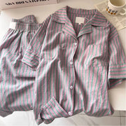 高級感 ストライプ パジャマ レディース 夏 カーディガン 半袖 セット 快適 ゆったり クロスボーダー ルームウェア 大きいサイズ 新作 ID4720