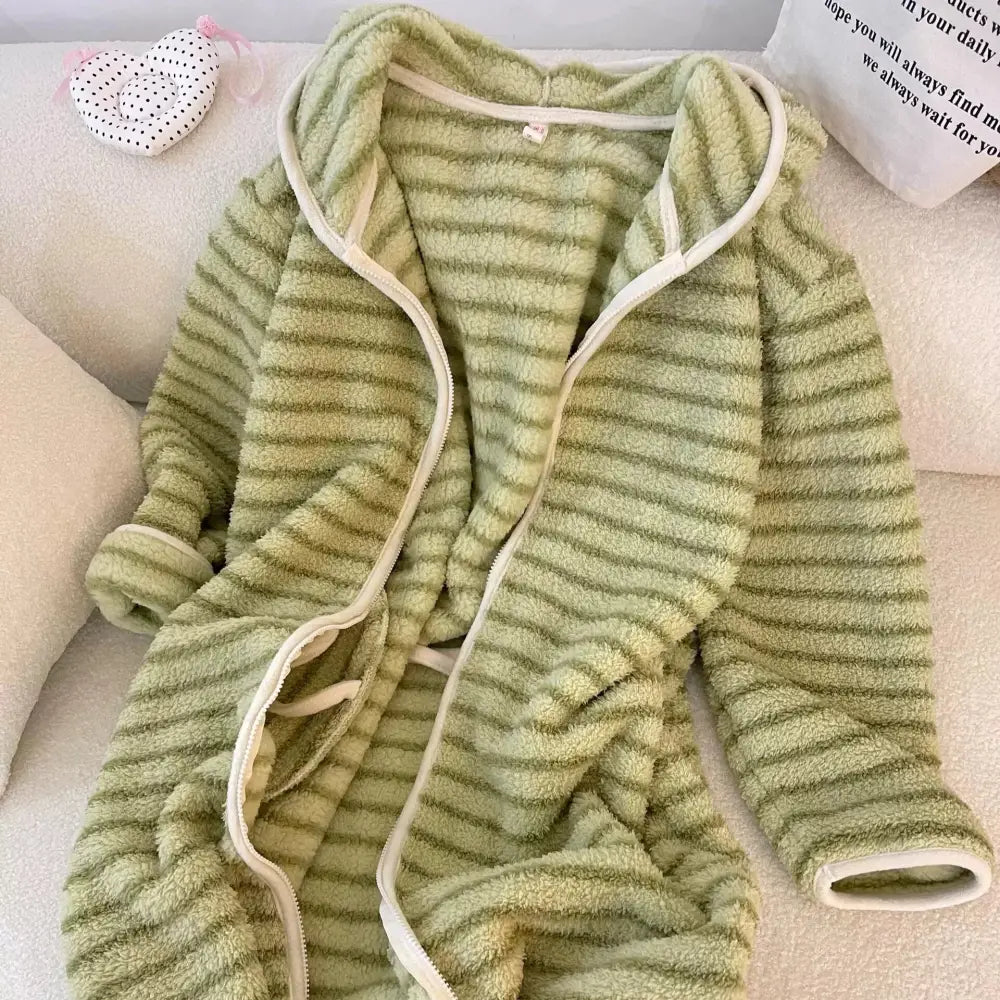 【9色展開】ルームウェア レディース もこもこ 冬 ワンピース パジャマ かわいい 着る毛布 ガウン 長袖 前開き ロング 部屋着 ゆったり グリーン / フリー（通常版） レディース＞ワンピース