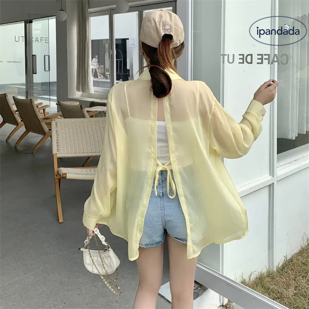 ID1545 9色展開 UVカット レディース 夏 薄手 カラフル ワイシャツ ゆったり ミディ丈 バックスリット タイドベルト 通気性 上着