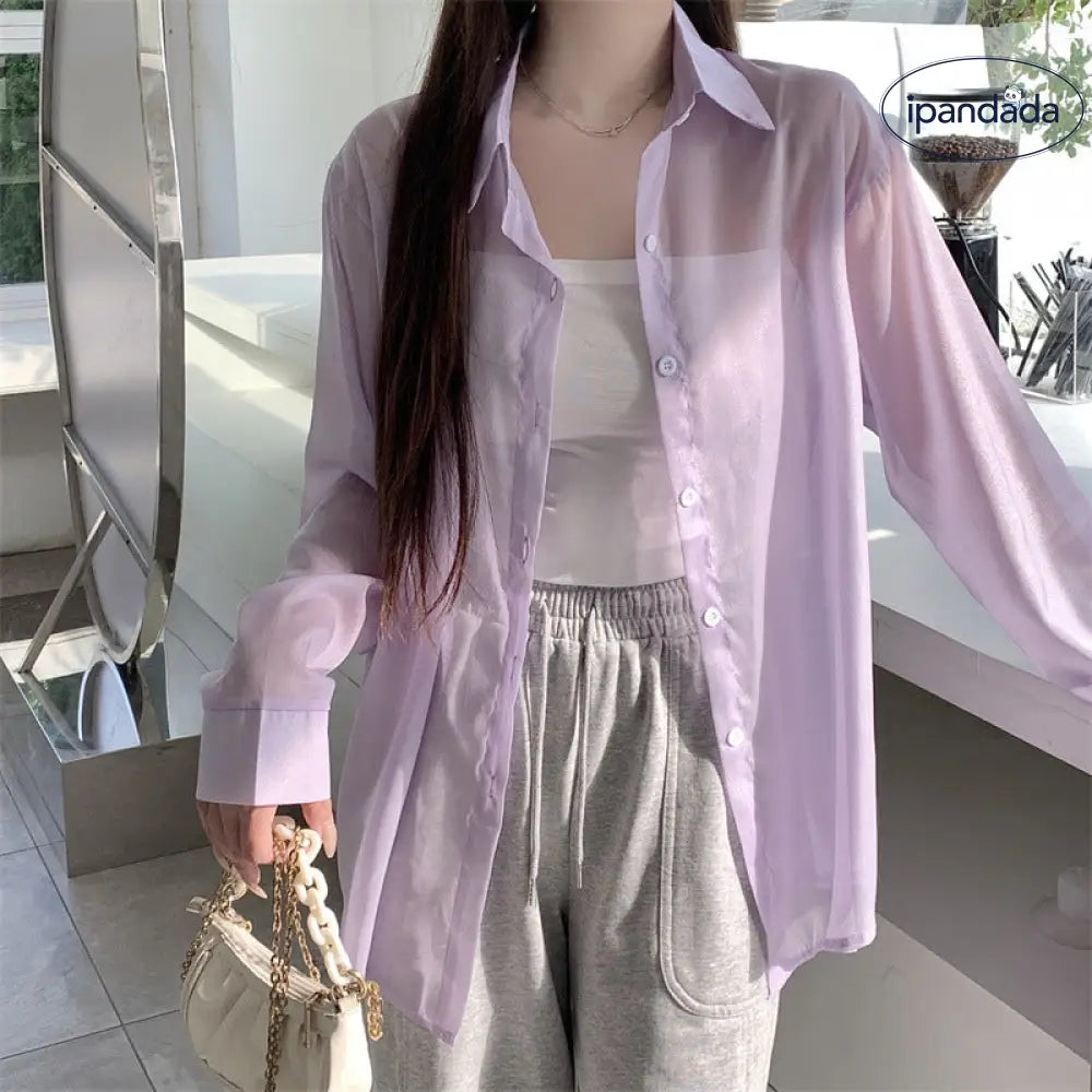 ID1545 9色展開 UVカット レディース 夏 薄手 カラフル ワイシャツ ゆったり ミディ丈 バックスリット タイドベルト 通気性 上着