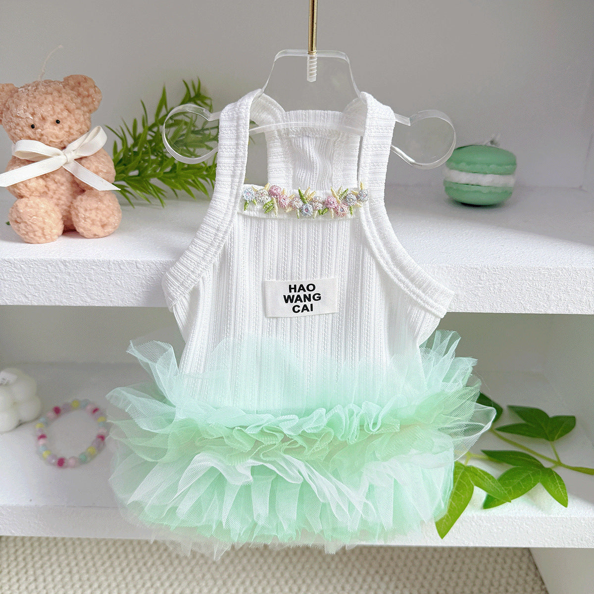 ID729 ペット プリンセス スカート 花 刺繍 インスタ映え 猫 服 春夏 ふんわり スカート ビション フリーゼ テディ シュナウザー チュール スカート かわいい ドーパミン カラー