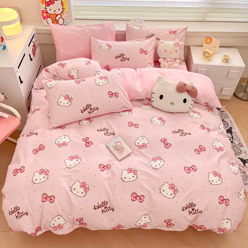 ID706 猫 イラスト 綿100% 寝具 4点セット 学生 向け 春夏 インスタ映え かわいい デザイン ベッドシーツ セット 通気性抜群 洗濯機可