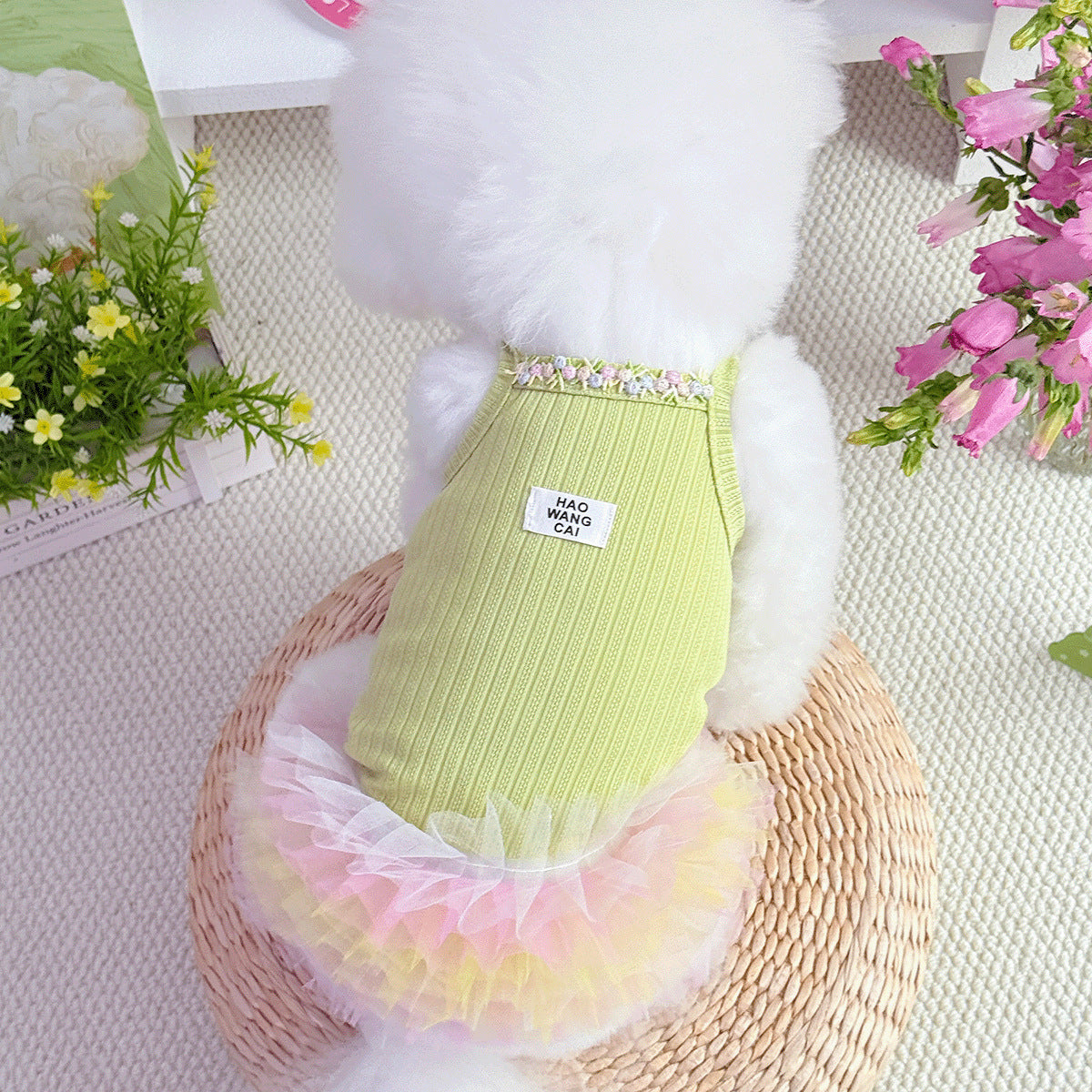 ID729 ペット プリンセス スカート 花 刺繍 インスタ映え 猫 服 春夏 ふんわり スカート ビション フリーゼ テディ シュナウザー チュール スカート かわいい ドーパミン カラー