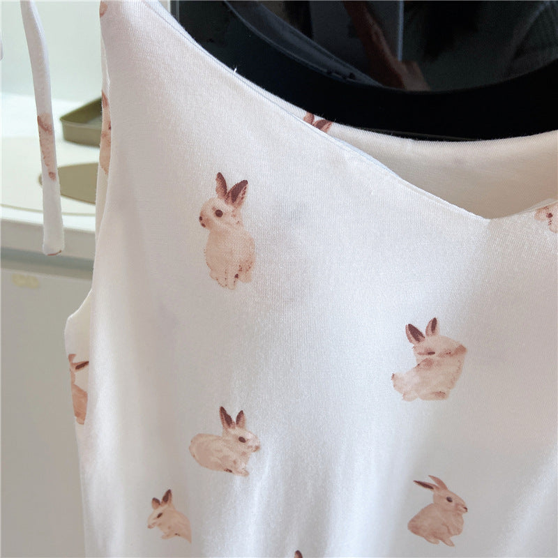 ID633 レディース 日系 うさぎ パジャマ  アイスクリーム モダール 夏用 サロペット ショートパンツ セット パッド内蔵 甘い