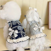 ID726 新作 ペット服 立体 リボン 刺繍 プリント 犬 猫 プリンセス 小型犬 ヨークシャー ビション 春夏 薄手 通気性 ベスト プリンセス スカート