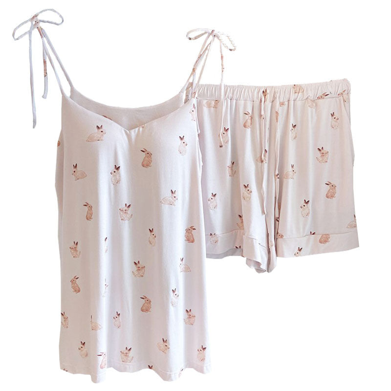 ID633 レディース 日系 うさぎ パジャマ  アイスクリーム モダール 夏用 サロペット ショートパンツ セット パッド内蔵 甘い