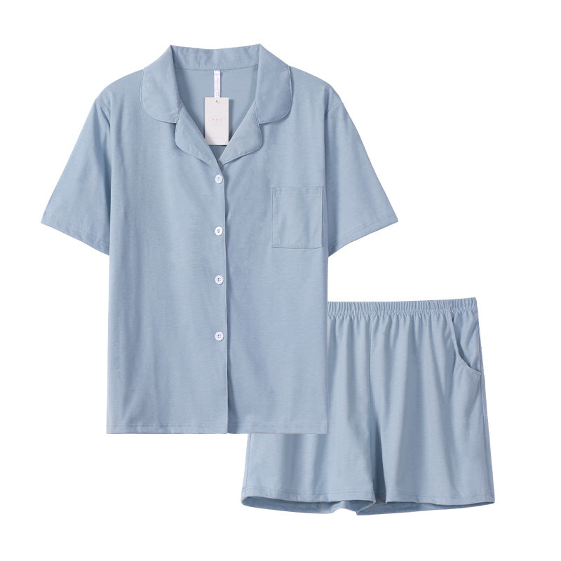 ID688 カップル パジャマ 夏 綿100% 薄手 半袖 ショートパンツ カーディガン セット メンズ レディース おそろい 2点セット 吸汗 速乾 ゆったり 無地 ルームウェア