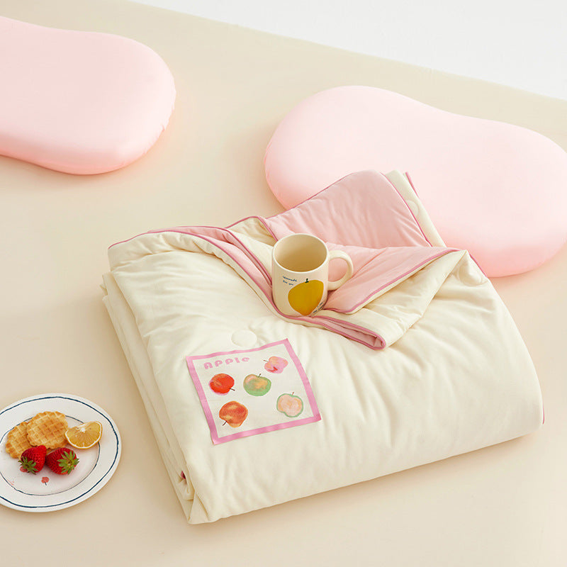 ID760 アイスシルク 水洗い可能 夏掛け布団 フルーツ プリント かわいい キャラクター 通気性 快適 涼感 夏用 エアコン 布団 家庭用 洗濯機可 シングル 寮用 薄手 軽量 掛け布団