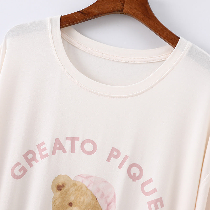 ID655 くま ワンピース パジャマ 部屋着 かわいい 可愛い おしゃれ ルームウェア シンプル  透けない ゆったり 夏 入院 産前 産後 伸縮性