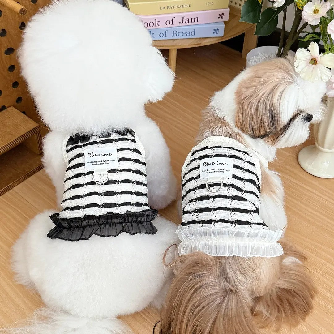 ID725 ペット キャミソールレース 拼接 透かし デザイン リード 対応 夏 薄手 犬 猫 服 テディ ヨークシャー ビション 小型犬 紫外線 対策 ワンピース