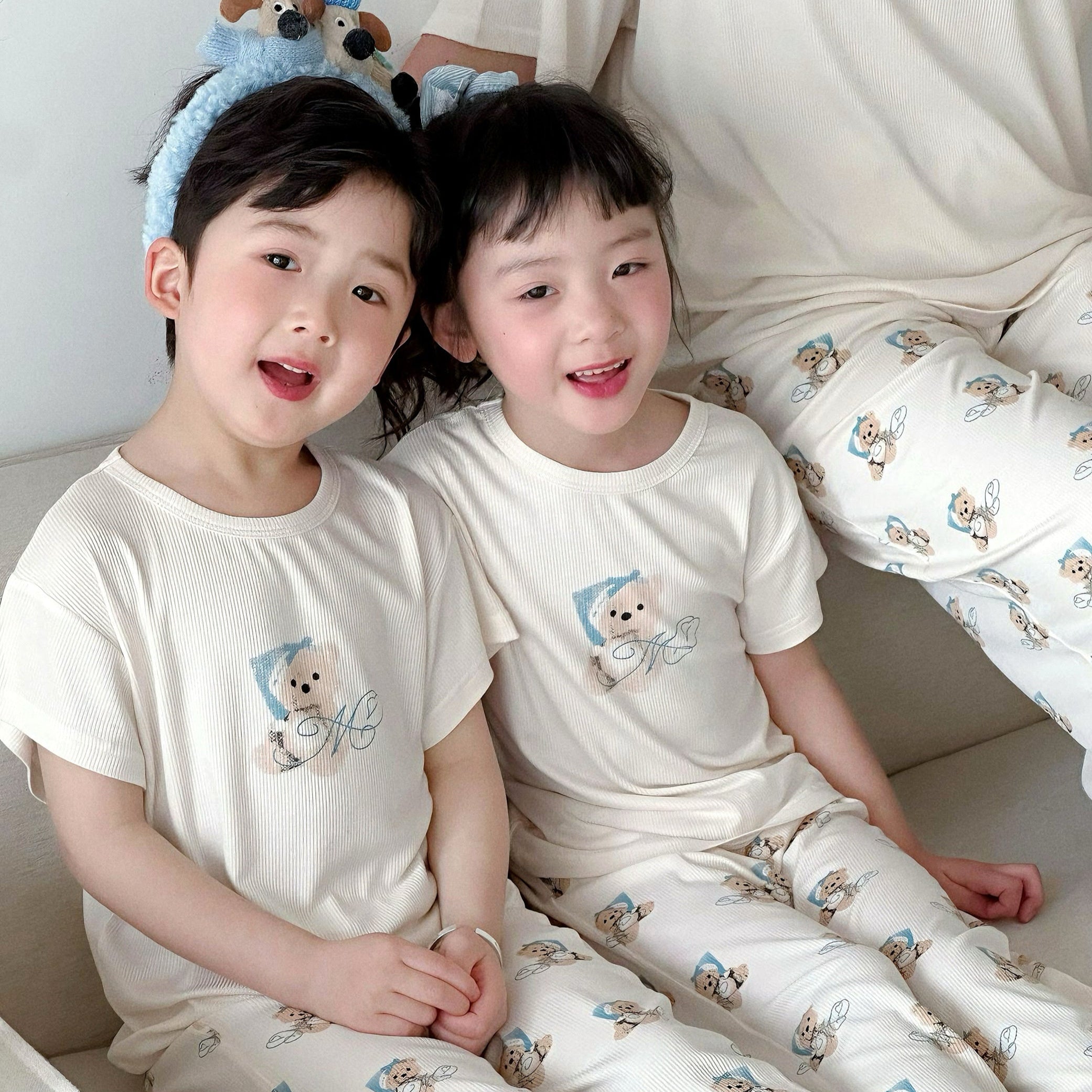 ID774 くま柄 親子服 半袖パジャマ 子供服 キッズ 女の子 男の子 パジャマ 半袖パジャマ ルームウェア 半袖ルームウェア