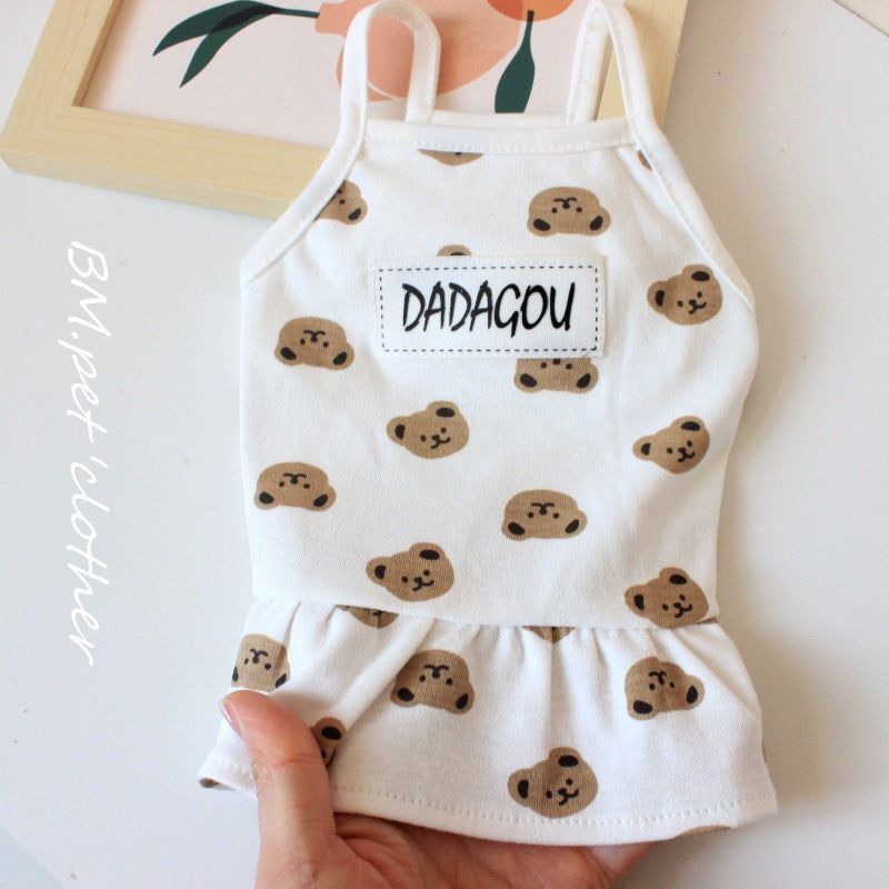 ID723 インスタ ペット クマ 綿 ベスト 猫 服 かわいい 快適 犬 タンクトップ カップル スカート 薄手 春夏 服