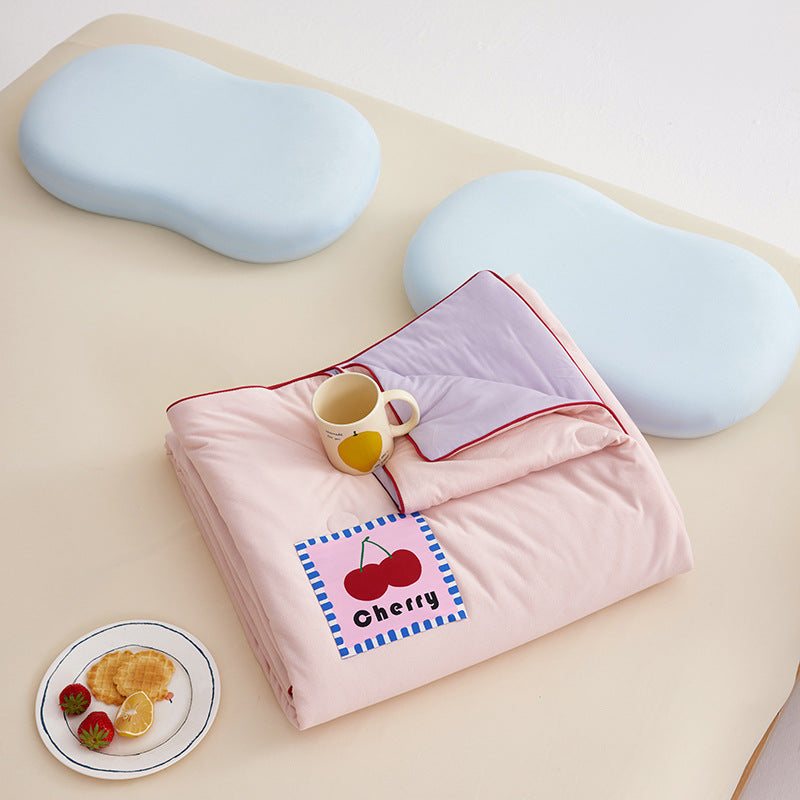 ID760 アイスシルク 水洗い可能 夏掛け布団 フルーツ プリント かわいい キャラクター 通気性 快適 涼感 夏用 エアコン 布団 家庭用 洗濯機可 シングル 寮用 薄手 軽量 掛け布団