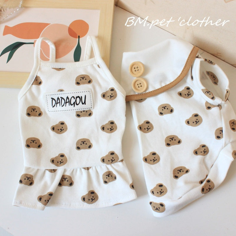 ID723 インスタ ペット クマ 綿 ベスト 猫 服 かわいい 快適 犬 タンクトップ カップル スカート 薄手 春夏 服