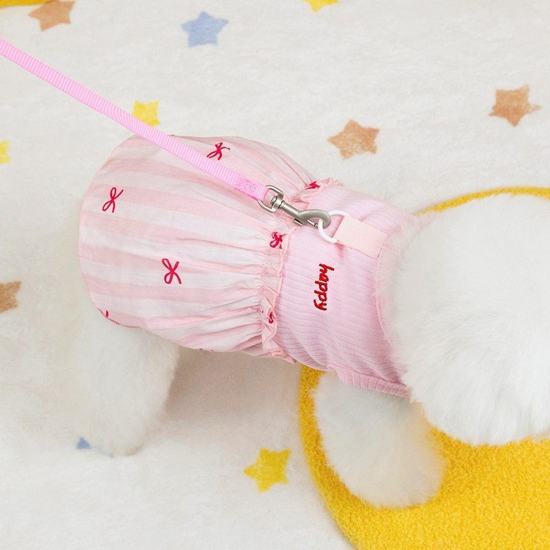 ID724 ペット リボン ワンピース 犬 猫 春 夏 薄手 ドレス 服 ノースリーブ リード 対応 テディ ビション フリーゼ マルチーズ