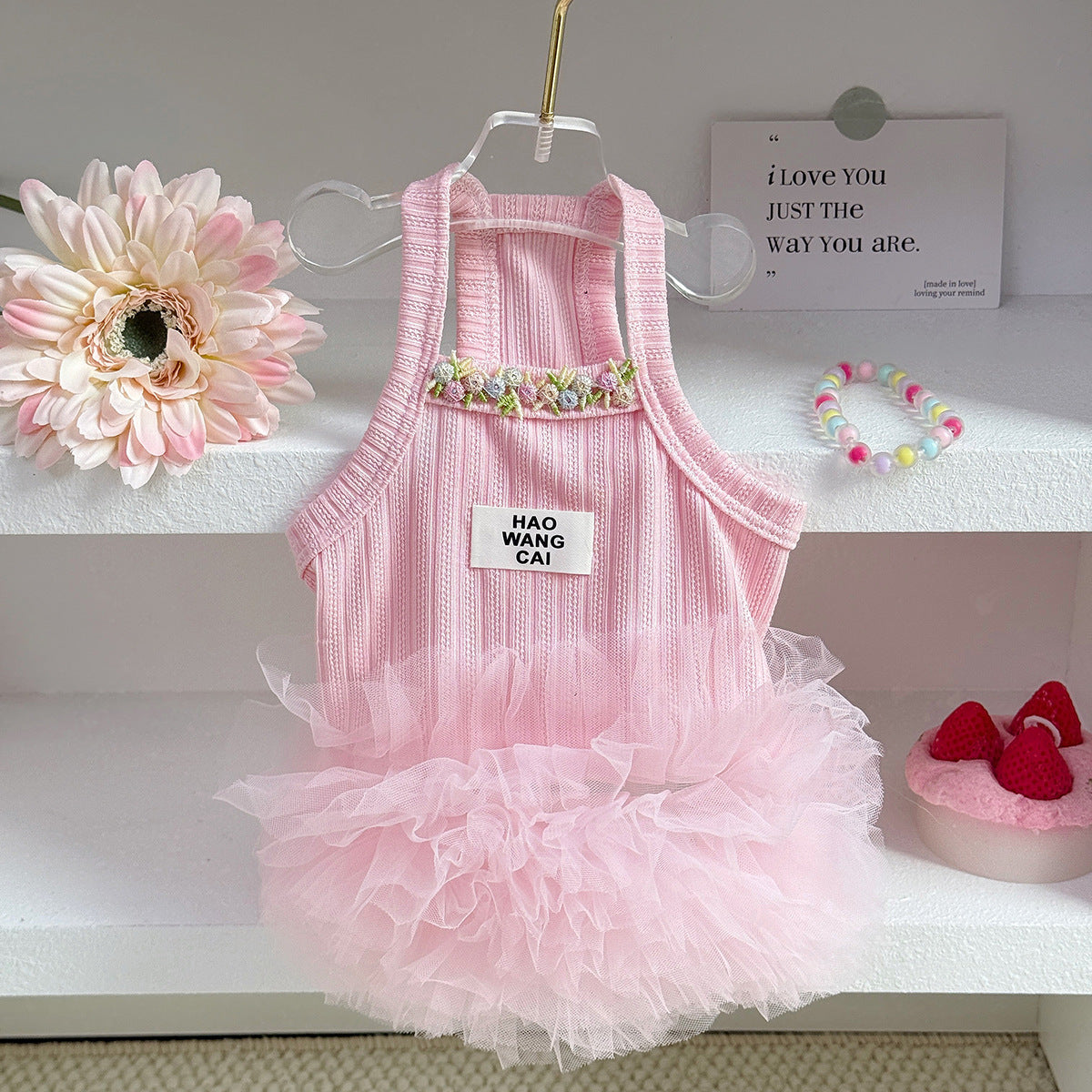 ID729 ペット プリンセス スカート 花 刺繍 インスタ映え 猫 服 春夏 ふんわり スカート ビション フリーゼ テディ シュナウザー チュール スカート かわいい ドーパミン カラー