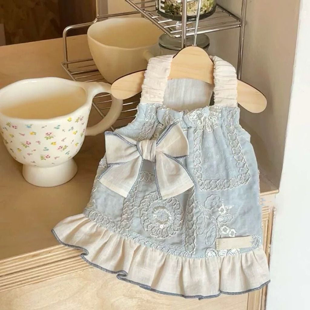 ID726 新作 ペット服 立体 リボン 刺繍 プリント 犬 猫 プリンセス 小型犬 ヨークシャー ビション 春夏 薄手 通気性 ベスト プリンセス スカート