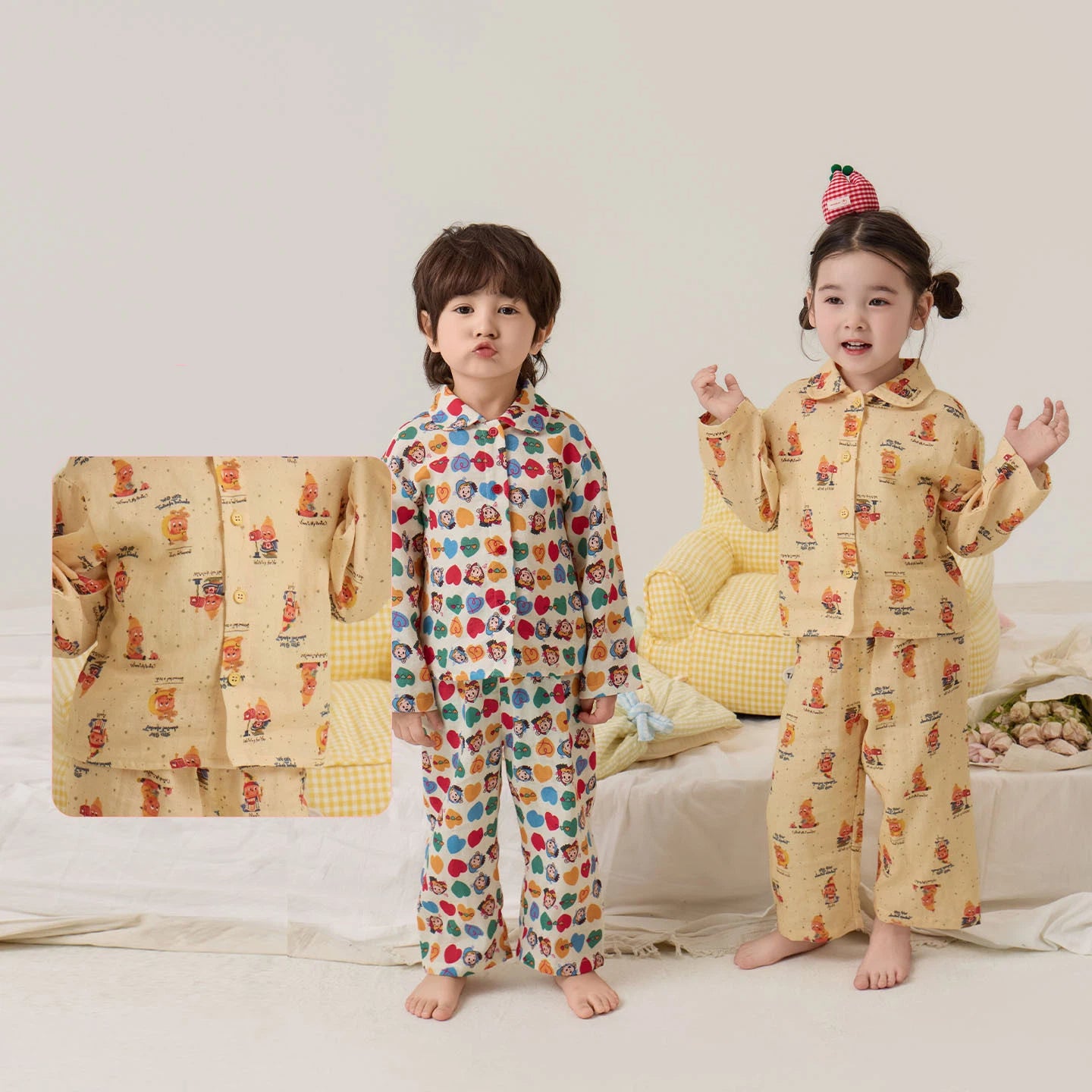 キッズ パジャマ 子供 ベビー 春夏 薄手 ガーゼ ソフト 肌触り 冷房対策 クール 空调服 インスタ映え Ins風 おしゃれ かわいい キャラクター 動物柄 カジュアル ルームウェア 部屋着 セットアップ 男の子 女の子 ギフト ID4239