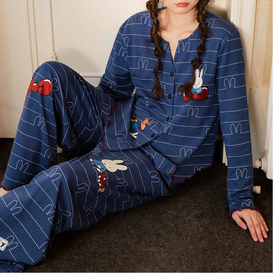 【ギフト】ミッフィー デザイン 春 パジャマ レディース 長袖 カジュアル かわいい ルームウェア セットアップ 綿混 柔らか素材 リラックス 着心地抜群 リラコ ルーム着 ホームウェア 春 秋  おうち時間 ギフト プレゼント ID4230