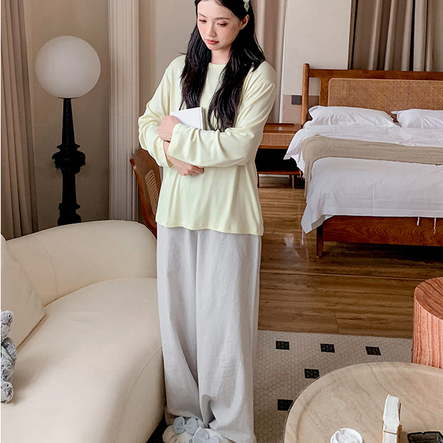 ルームウェア セット レディース ゆったり カジュアル ストライプ ラウンドネック 長袖 ロングパンツ パジャマ 入院 出産 部屋着 寝巻き ID4284