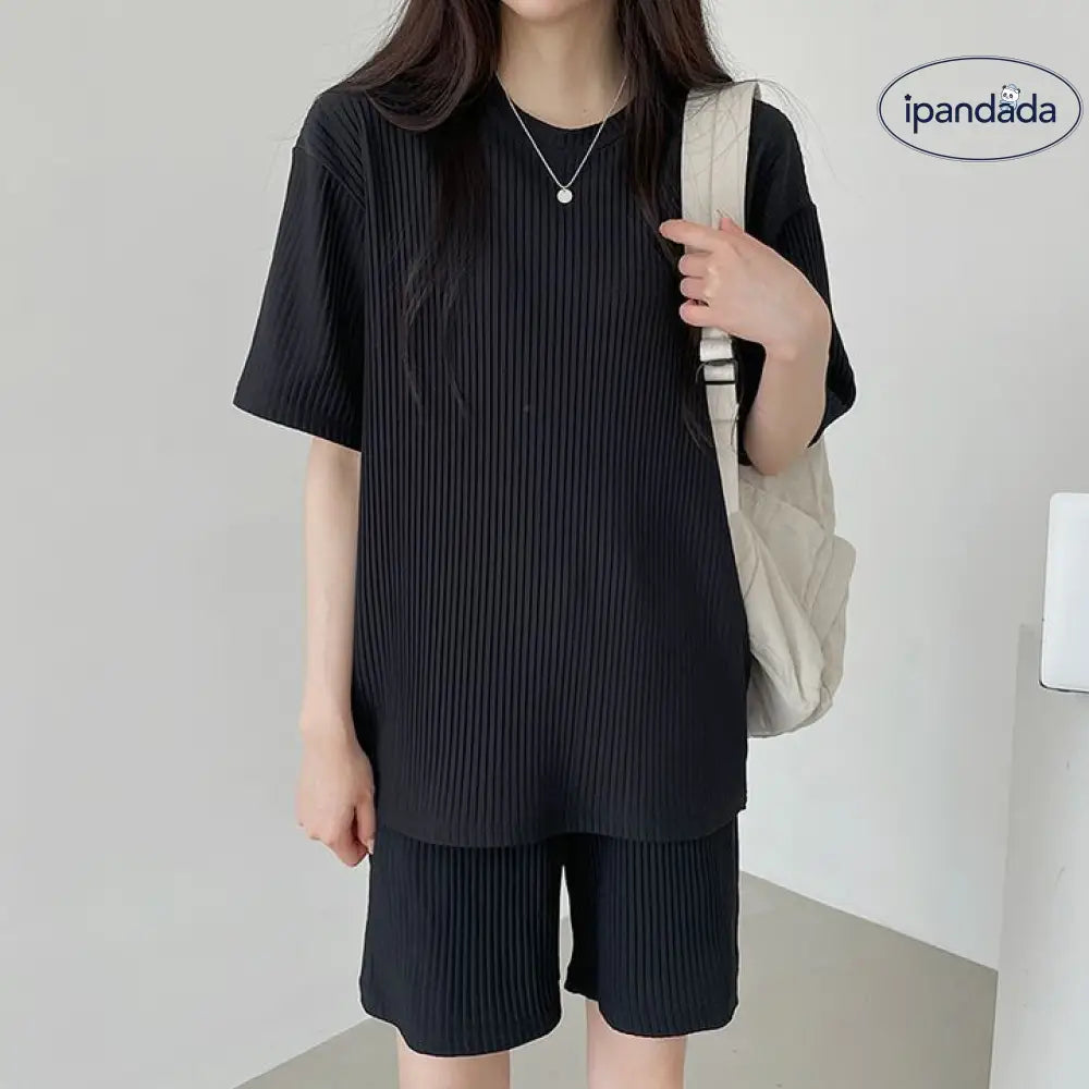 ID1483 アイスシルク セットアップ レディース 半袖 ショートパンツ 2点セット 無地 韓国風 通気性抜群 夏用 ファッション カジュアルウェア