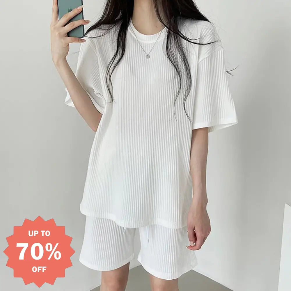 ID1483 アイスシルク セットアップ レディース 半袖 ショートパンツ 2点セット 無地 韓国風 通気性抜群 夏用 ファッション カジュアルウェア
