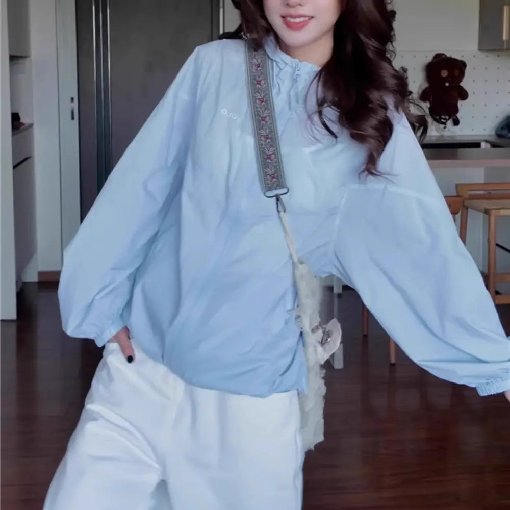 ID1454 アクアブルー UVカット ヤマガール レインウェア 超軽量 透湿防水 速乾 トレッキングジャケット 山登り アウトドア ウーマン ブルー / S 外出着＞アウター