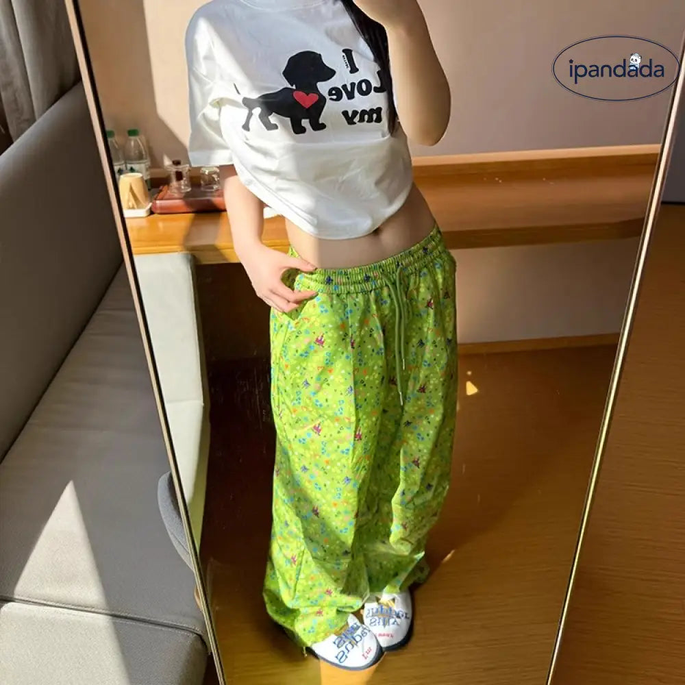 ID1543 アメリカンレトロ 小众デザイン ワイドレッグ カジュアルパンツ 男女兼用 ゆったりした ストレート ワークパンツ ロングパンツ 外出着>ボトムス