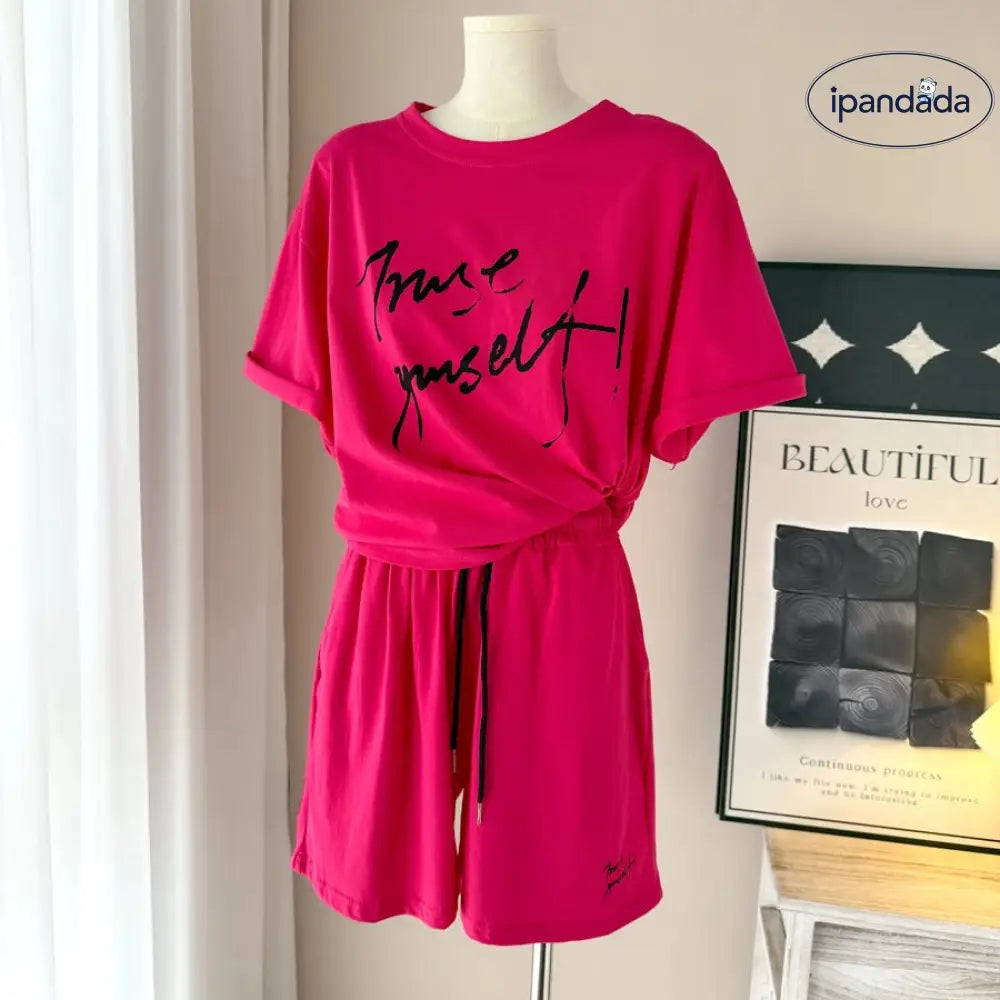 ID1500 アメリカンヴィンテージ 半袖 Tシャツ ワイドレッグ ショートパンツ 2点セット レディース 夏用 韓国風 ゆったり カジュアル スポーツ ファッションセット
