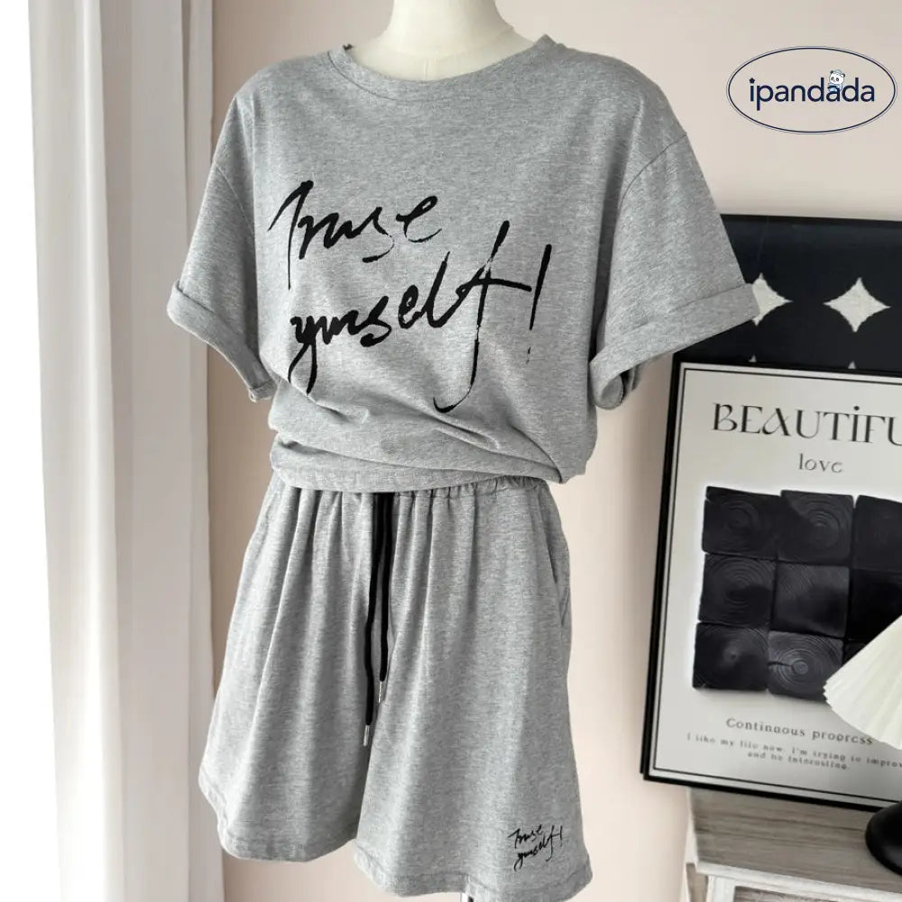 ID1500 アメリカンヴィンテージ 半袖 Tシャツ ワイドレッグ ショートパンツ 2点セット レディース 夏用 韓国風 ゆったり カジュアル スポーツ ファッションセット