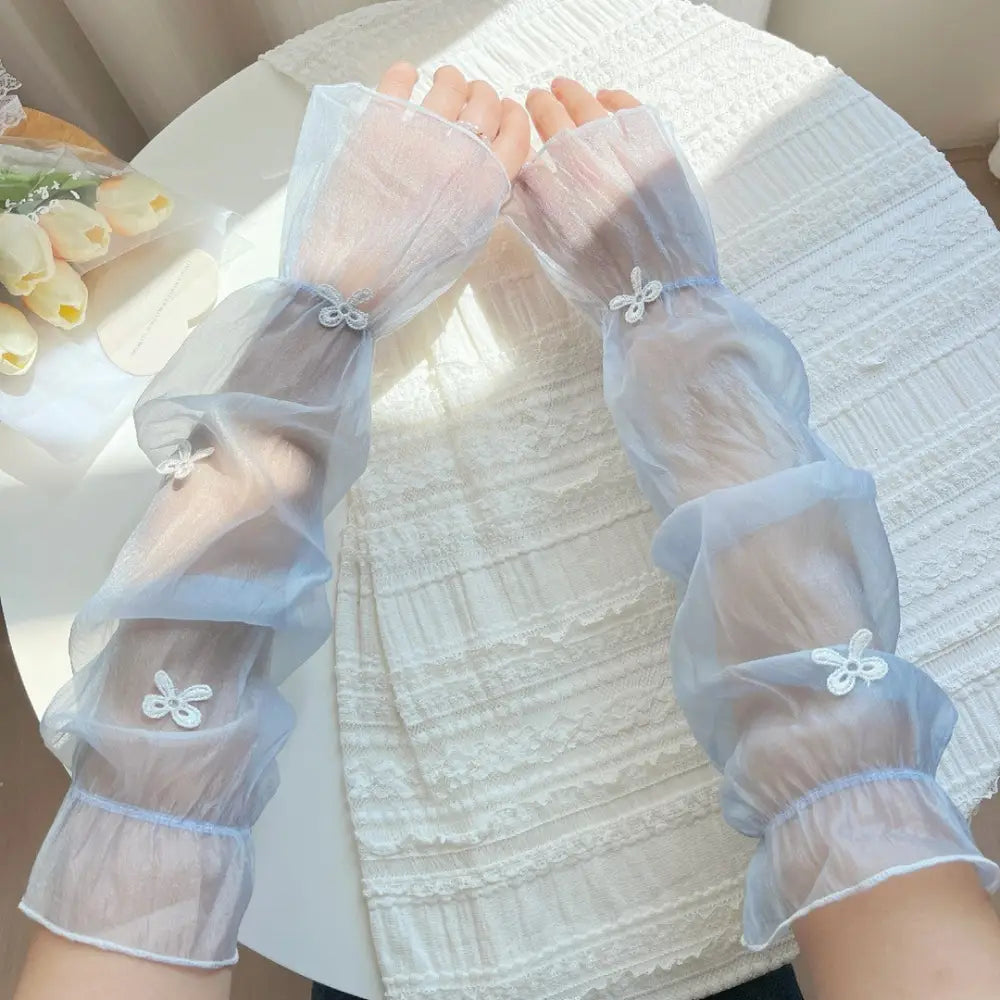 ID1326 アームカバー UVカット99% 超ゆったり 冷感接触 蝶々刺繍 アイスシルク 2025新作 夏 レディース ストレッチ 通気性 日焼け防止 フェミニン 4色展開 通販人気