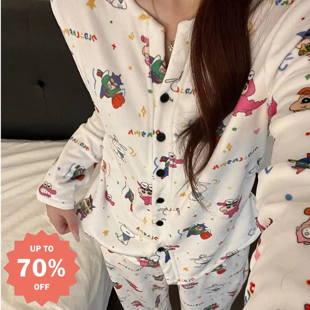 アニメクレヨンしんちゃん パジャマ レディース 秋冬 あったか 長袖 部屋着 ビッグサイズ 前開き ギフト ルームウェア セット ID3741 レディース＞セットアップ