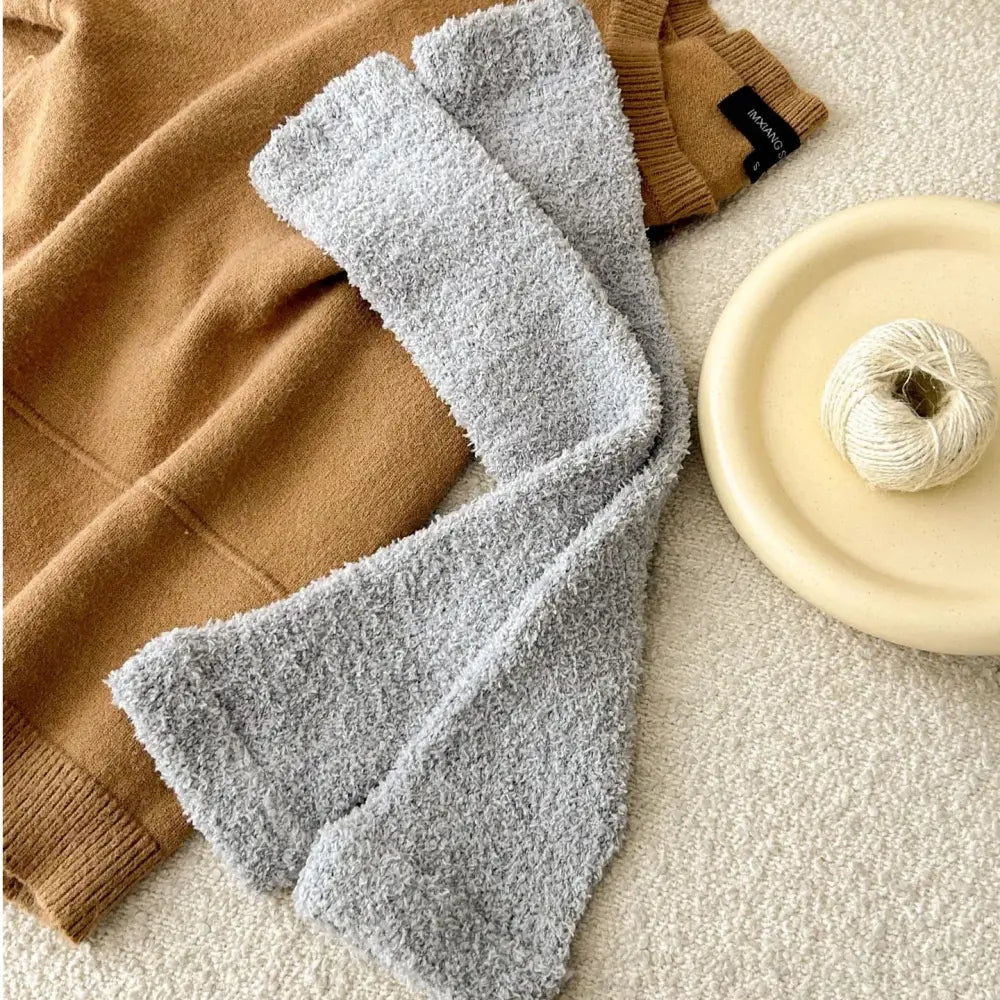 コーラルフリース 膝サポーター 脚カバー ストライプ 小腿ソックス カップル用 ロング ソックス 保温 厚手 ID3759 グレー / フリー