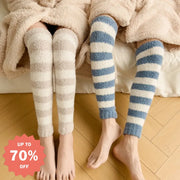 コーラルフリース 膝サポーター 脚カバー ストライプ 小腿ソックス カップル用 ロング ソックス 保温 厚手 ID3759
