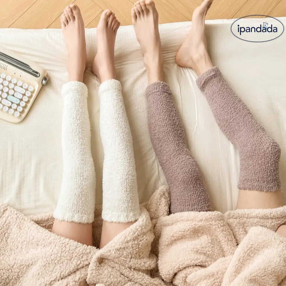 コーラルフリース 膝サポーター 脚カバー ストライプ 小腿ソックス カップル用 ロング ソックス 保温 厚手 ID3759