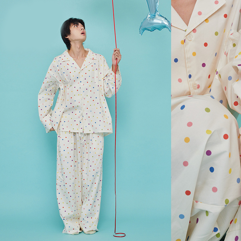 パジャマ レディース ドット柄 長袖 ロングパンツ 襟付き セット 綿 女性 ルームウェア 大きいサイズ ゆったり 春 入院 出産 部屋着 寝巻き ID4283