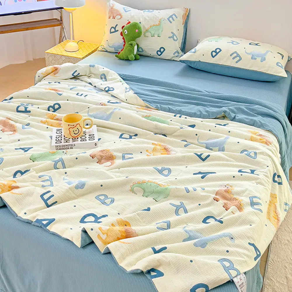 ID1057 バブルフォーム 夏用掛け布団 母乳レベルの水洗い可能 綿素材 夏用冷感布団 エアコン布団 ギフト 可愛い柄 ダイナソー / 200*230cm 寝具＞クッション・グッズ