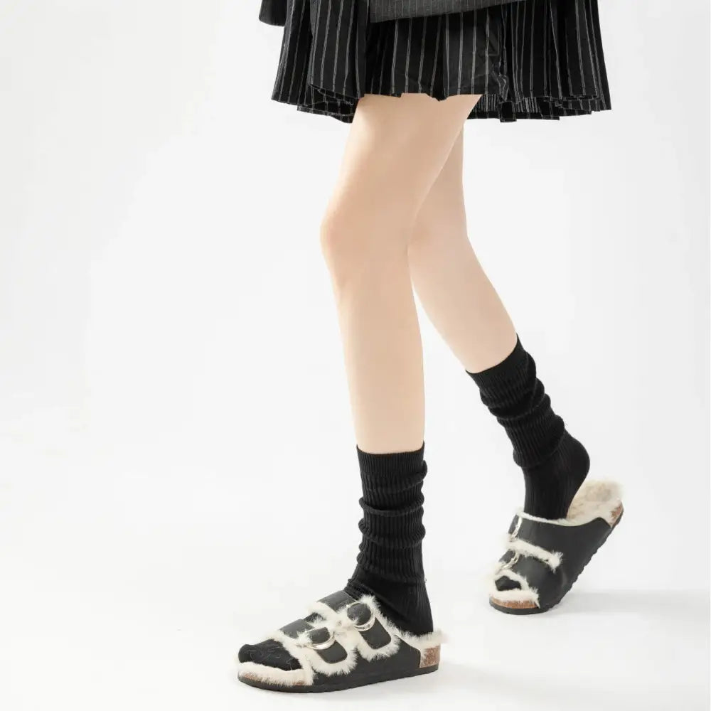 白 ソックス レディース 春秋 靴下 グレー ミドル丈 ソックス ルーズソックス アカデミック ニットソックス ID4430 ブラック / フリー インテリア雑貨＞ファッション雑貨