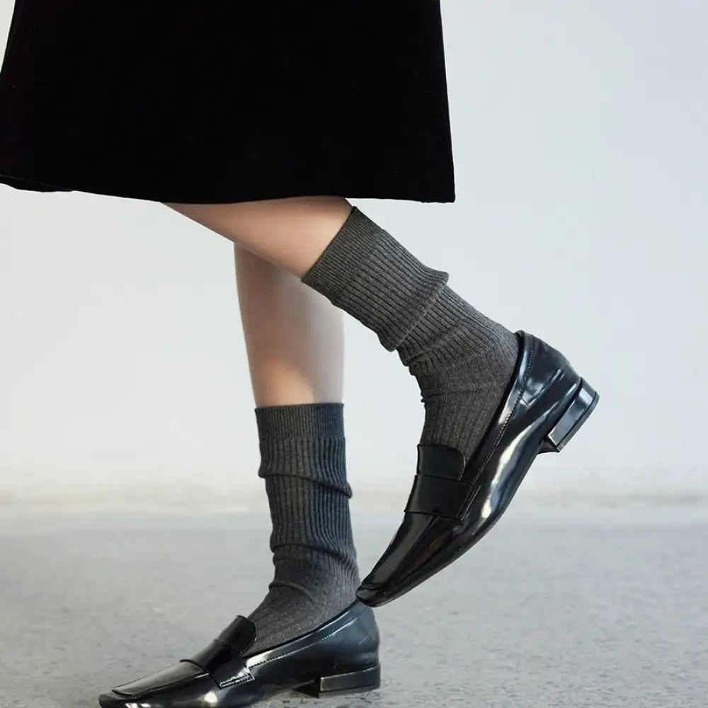 白 ソックス レディース 春秋 靴下 グレー ミドル丈 ソックス ルーズソックス アカデミック ニットソックス ID4430 グレー / フリー インテリア雑貨＞ファッション雑貨