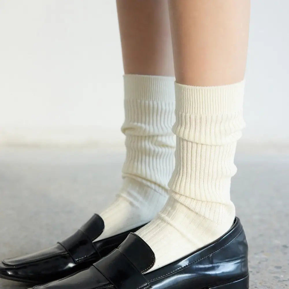 白 ソックス レディース 春秋 靴下 グレー ミドル丈 ソックス ルーズソックス アカデミック ニットソックス ID4430 ホワイト / フリー インテリア雑貨＞ファッション雑貨
