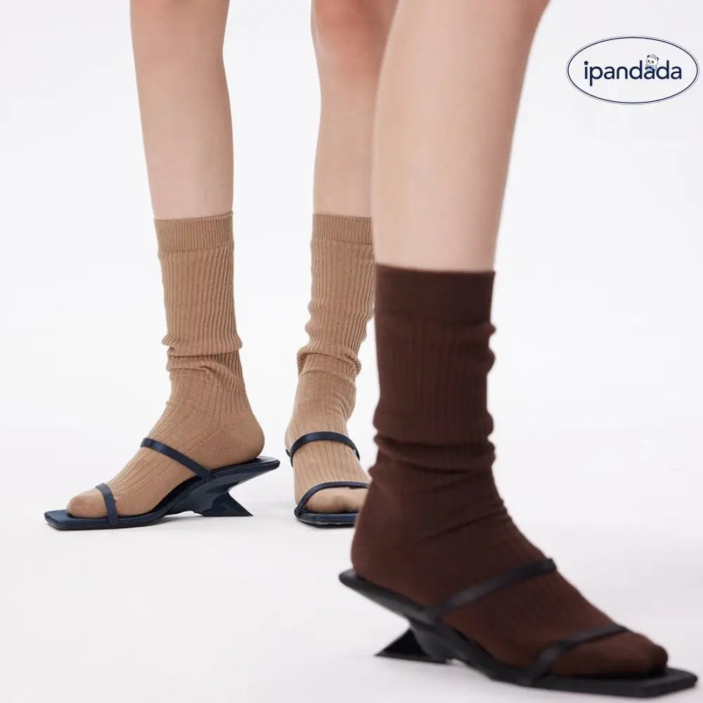 白 ソックス レディース 春秋 靴下 グレー ミドル丈 ソックス ルーズソックス アカデミック ニットソックス ID4430 インテリア雑貨＞ファッション雑貨