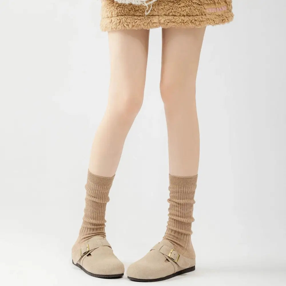 白 ソックス レディース 春秋 靴下 グレー ミドル丈 ソックス ルーズソックス アカデミック ニットソックス ID4430 キャメル / フリー インテリア雑貨＞ファッション雑貨