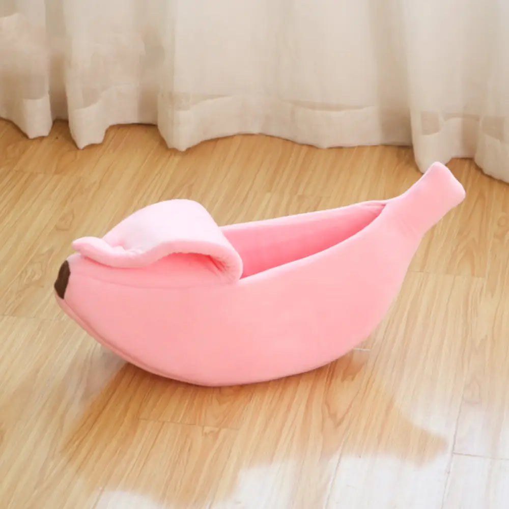 バナナ型 キャットベッド 閉鎖型 安全感 四季用 ペットベッド フリース かわいい 毛が付きにくい 小型犬用 ドッグベッド ID2444 ピンク / S 45*15*12cm （1kg以内適用）